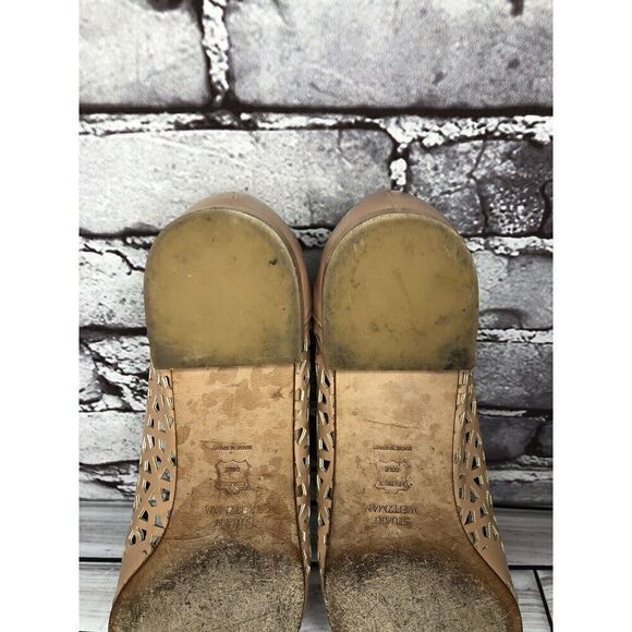 Stuart Weitzman Pink Nude Leather Laser Cut Cap Toe Ballet Flats Women’s 6.5M US - Picture 13 of 16